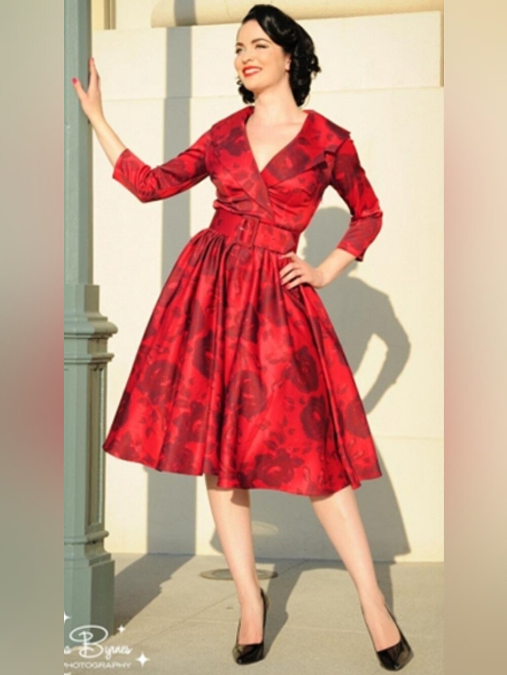 Pinup Couture Birdie Dress In Red Rose Print, Size XXL